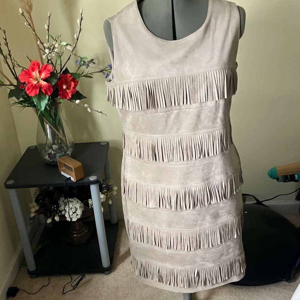 Calvin Klein Collection Taupe Fringe Mini Dress